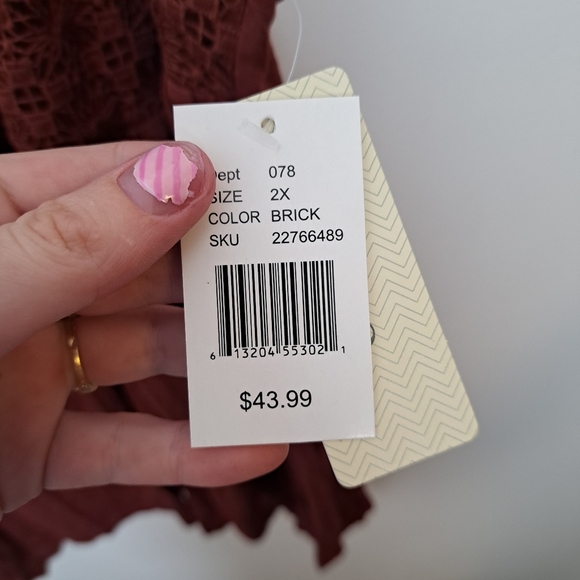 NEW Halo Burnt Orange Lace Boho Festival Sleeveless Asymmetrical Shirt Size 2X - Picture 4 of 6